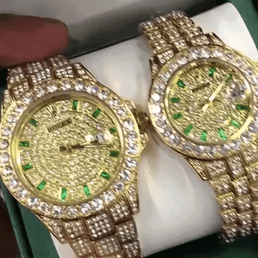 Set Reloj Rolex Pareja Diamantado